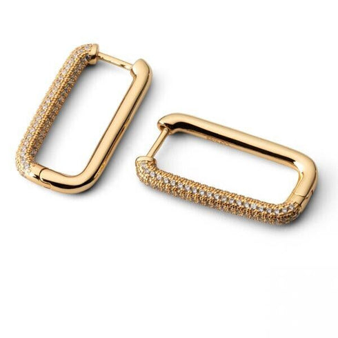 Exquisite Micro Pave 14K Gold Plated Rectangular Cubic Zirconia Hoop Earrings